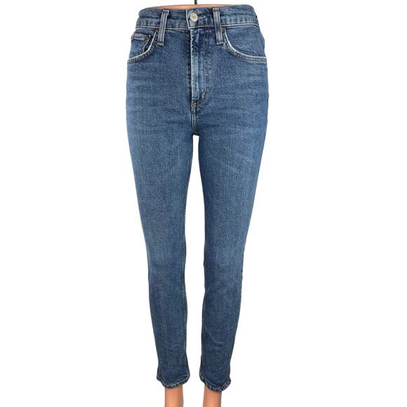 Agolde Blue Denim High Rise Skinny Medium Wash Stretch Crop Ankle Jeans Size 24 - Picture 1 of 5